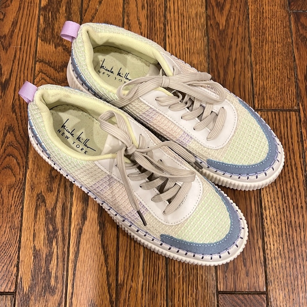 Nicole Miller New York Brita Woven Rainbow Pastel Platform Sneakers - Picture 2 of 10